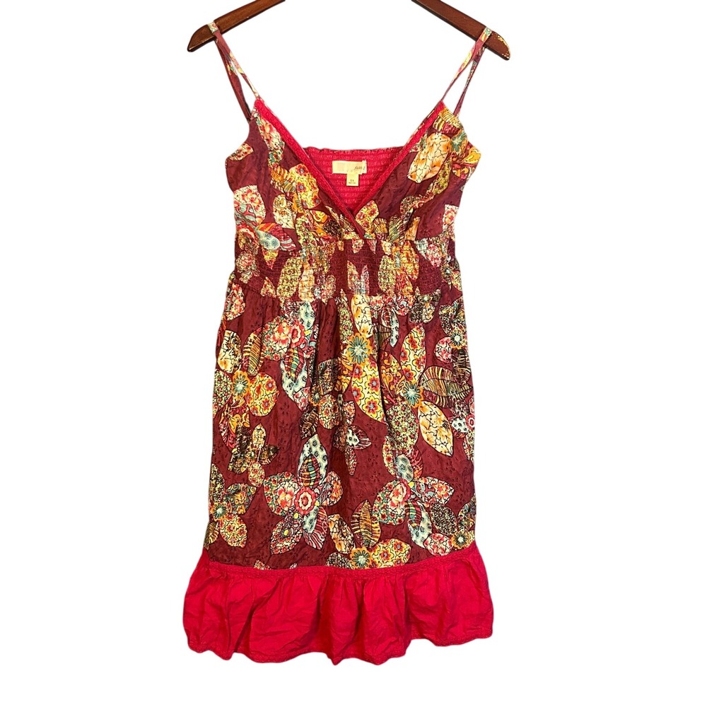 Faith 21 Womens Boho Floral Cottagecore‎ Smocked Babydoll Top 2X Pink Multicolor